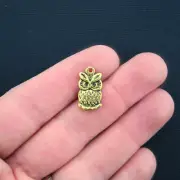 8 Owl Charms Antique Gold Tone 2 Sided - GC267