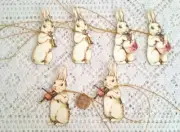 6~Easter~Vintage~Primitive~Hare~Bunny~Fussy Cut~Linen Cardstock~Gift~Hang~Tags