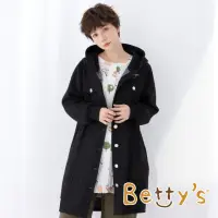 在飛比找momo購物網優惠-【betty’s 貝蒂思】牛仔布拼接長版連帽外套(黑色)