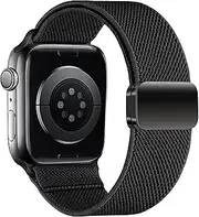 [XMUXI] Magnetic Nylon Strap Compatible with Apple Watch Band 46mm 42mm 45mm 44mm 41mm 40mm,Sport Solo Loop Watch Belt for iWatch Bands Series 10 9 8 7 6 5 4,SE/2nd,Women Men (40/41mm,Black)