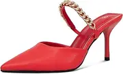 [Jeesay] Women's Pointed Toe Mules Stilettos Heels Sandals Slip on Gold Chains Mary Jane Dress Pumps