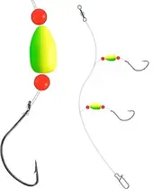Alwonder 5-Pack Pompano Rigs Surf Fishing Rigs with Snell Floats Saltwater Fishing Rigs Live Bait Rigs, Fishing Swivels Duo Lock Snaps Circle Wide Gap Kahle Hooks Beach Surf Casting Pier Jetty Fishing