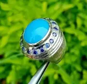Natural Feroza Stone Ring Real Turquoise Unique Unisex Frame Style Silver 925