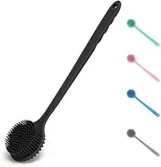 Silicone Back Scrubber for Shower-Long Handle, Double-Sided Body Shower Cleaning Tool for Men Women That Produces Rich Foam, Exfoliates Rough Skin on the Back, and Offers a Massaging Effect(Black)