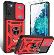 Gritup for Samsung Galaxy-S20 Fe 5G[6.5 inch] Case with Slide Camera Cover & [HD Screen Protector×2],360°Rotation Ring Kickstand [Military Grade],Red