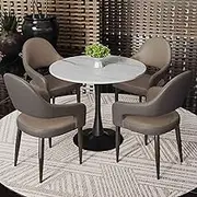 Round Marble Dining Table Set with Chair with Backrest Perfect for Small Meeting Room, Business Meeting Table and Chair Set for Leisure and Negotiation (Brown)
