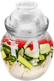 DOERDO Large Capacity Sealed Pickle Jar Glass Fermenting Jar with Water Seal Airlock Lid Chinese Fermenting Crock, Thickning 1.5L