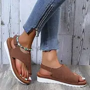 [XWCG] Leather Slipper Summer Comfortable Vintage Casual Beach Open Toe Ankle Strap Wedge Sandals Orthopedic Sandals Bunion Correction Wedge Flip Flops Platform Sandals,Brown,US7/EU38
