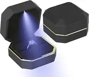 [LETURE] Luxury LED Jewelry Ring Box, Velvet Ring Gift Box Storage Case Organizer Holder for Proposal Engagement Wedding Anniversary Birthday Ceremony (Black)