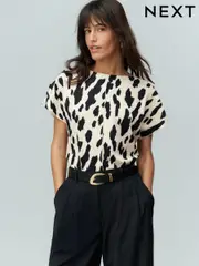 Cow Print Flutter Sleeve Textured Smart Top (AB6903) | $41