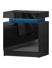 [Artiss] LED 2 Drawers Lift-up Storage Coley Bedside Table in Black