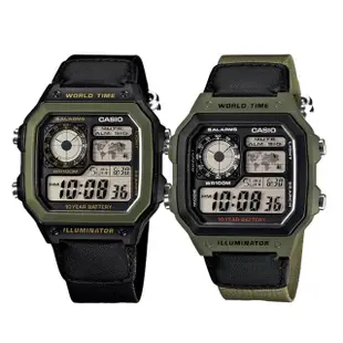 【CASIO 卡西歐】AE-1200WHB 空中飛人 迷彩方形 世界地圖 多時區 電子錶 膠錶 手錶(防水100米)