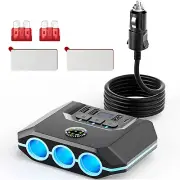 Car 3-Way Cigarette Lighter Socket USB Charger Splitter Power Adapter 12V~24V