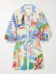 [ALÉMAIS] ALÉMAIS - + Nadia Hernandez Belted Printed Linen Shirt Dress - Multi - UK 14 UK 14 Multi