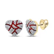 10K Yellow Gold Mens Round Diamond Broken Heart Cluster Earrings 1/2 Cttw