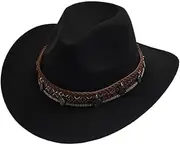 YFVFAGDMKV Classic Western Cowboy Hat Imitation Wool Felt Hat Vintage Western Cowboy Cowgirl Jazz Cap with Belt Cowboy Hat(1)