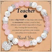 [COLORFUL BLING] Appreciation Meaningful Healing Teacher Bracelets Teacher Gifts 8mm Bead Natural Stone Apple Bee Pendant Rhinestone Bracelets