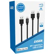 Laser MFi Lightning to USB-A Cables 2 Pack - Black
