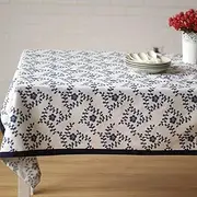 Picnic Table Cloth Tableclothes/Party Long Rectangular Flower Table Cloth 4 Seater Wipeable Tablecloth Holders Clips Outdoor Cotton Blue White Table Decoration 90X140Cm