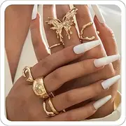 [Xeyau] Gold Silver Rings for Women Non Tarnish Gold Ring Set Waterproof Chunky Silver Ring Statement Stackable Rings Open Adjustable Fashion Jewelry