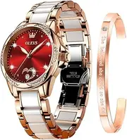 [OLEVS] Watch for Women Automatic Self Winding Mechanical Ladies Wrist Watch Big face Two Tone Stainless Steel Ceramic Bracelet Heart Diamond Fashion Luxury Ceramic Band Luminous Waterproof…