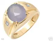 4.46ctw Chalcedony & Diamond Gents 10K Yellow Gold Ring