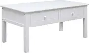 Modern Wooden Coffee Table with Storage Drawers, White 100x50x45 cm, Durable Paulownia and Poplar Wood, Stylish Side Table for Living Room, Sofa Table with Knobs, Indoor Home Decor