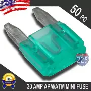 50 Pack 30A Mini Blade Style Fuses APM/ATM 32V Short Circuit Protection Car Fuse