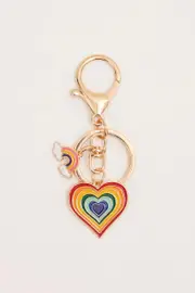 Multi Colour Heart And Rainbow Bridge Keyring