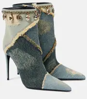 [Dolce & Gabbana] Dolce & Gabbana Embellished denim ankle boots AU 9 blue