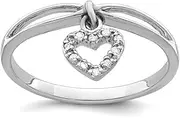 [JewelryWeb] 925 Sterling Silver Polished Rhodium Plated Diamond Love Heart Dangle Ring 2mm Wide Statement-Ring for Women