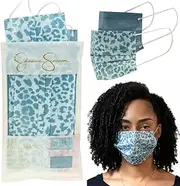Jessica Simpson - 3Ply Disposable Face Masks | 10 Pack | Adjustable Nose Clip | Protective and Breathable | Resealable Packaging | High-Stretch Elastic Ear Loops | 3-Layered Fabric Mask | Non-Medical | One Size | Unisex | Blue Leopard & Solid Blue