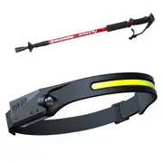 Ozoffer LED Motion Sensor Waterproof COB Head Torch & Lightweight Hiking Trekking Poles