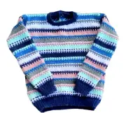 Hand Knit Kids Striped Sweater Boys Girls Pullover Wool Crochet Cardigan Jumper