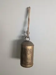 Vintage Brass Large HandCarved Hand-Hammered Decoration Bell on Jute Rope 22"x6"