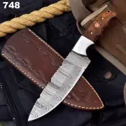 Hand Forged Damascus Steel Skinner Knife -African wood Handle + Sheath