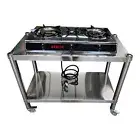 Gas Stove TRIPLE Wok Burner Portable High Stand Wheels Bench Table Outdoor