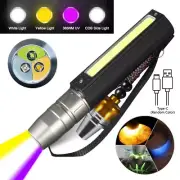 365nm UV Light Yellow/White LED Flashlight COB Side Lamp Jade Inspect Torch USB