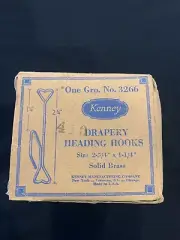 146 Vintage Solid Brass Kenney Drapery Heading Hooks NOS in Original Box USA