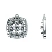 Sterling Square Halo Cluster Round Stone Unset Dangle Drop Charm Mount Setting