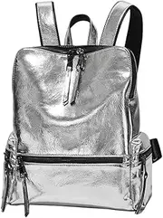 [Downupdown] Stylish Backpacks for Women Shiny Soft Leather Backpack with Top Handle Zipper Purse Shoulder Bags Travel Daypack