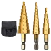 3PC Titanium Plated Step Drill 3-12/4-12/4-20mm Hexagonal Handle Straight Groove