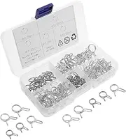100Pcs Double Wire Spring Hose Clamps Kit Durable Silicone Vacuum Pipe Clips for Secure Hoses Gas Lines Neat Storage Box for Motorcycles Cars
