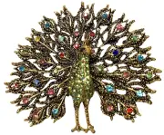 FREE SHIP! Peacock Full Feather Spread Art Colorful Rhinestones New Package Gift