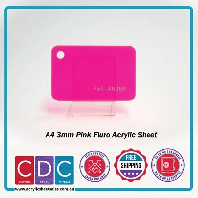 A4 Pink Fluro 4 Pack 3mm Acrylic Perspex Sheet
