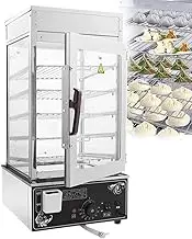5-Layer Commercial Bun Steamer, 1200w Steamed Rolls Machine Showcase for Commercial, Temperature Range 30-110℃, Shelves 300x300mm, Shelf Spacing 80mm, Glass Door Display Cabinet for Snack Bar