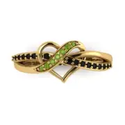 0.22Ct Round Cut Real Peridot 18k Gold Solitaire with Accents Engagement Ring