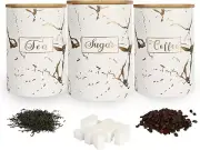 White Kitchen Ceramic Canister Sets,Airtight Set of 3 Coffee Sugar Tea Storage