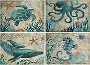 Sea Turtle Table Mats Set of 4 Beach Ocean Theme Placemats Waterproof Heat Resistant Washable Non-Slip Place Mats for Dinner Room Kitchen Decor Table 12”×16”