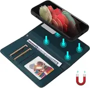 [Umlovecase] for Samsung S21 Ultra Case,for Galaxy S21 Ultra 5G Wallet Case,2 in 1 Detachable Wallet Phone Cover[RFID Blocking] PU Leather Flip Kickstand Shockproof Protective Phone Cover-Dark Green
